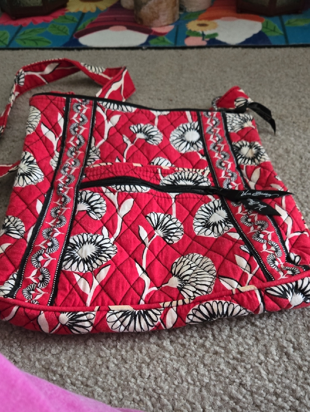 Quilted Floral Crossbody Bag in Red - Unbranded